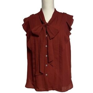LOFT Sleeveless Tie Front Rust Button Down Blouse Womens Small NWT